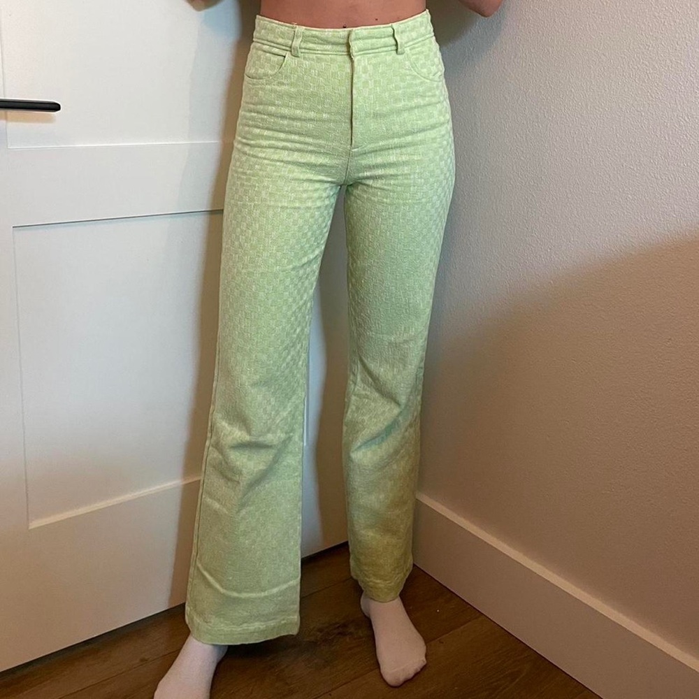 Zara Light Green Wide Leg Women's Woven Pants